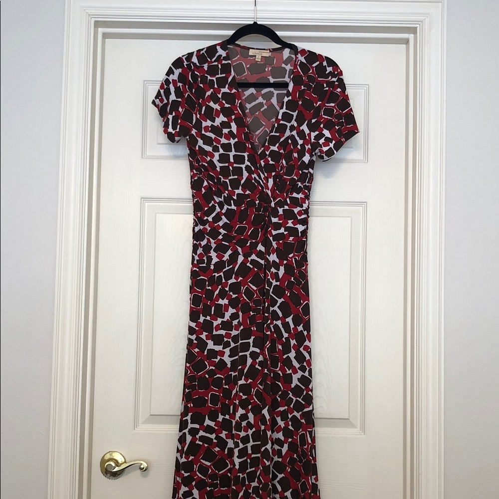 Choices Red and Brown Printed Maxi Wrap-Like Dress Size S Made In Indonesia